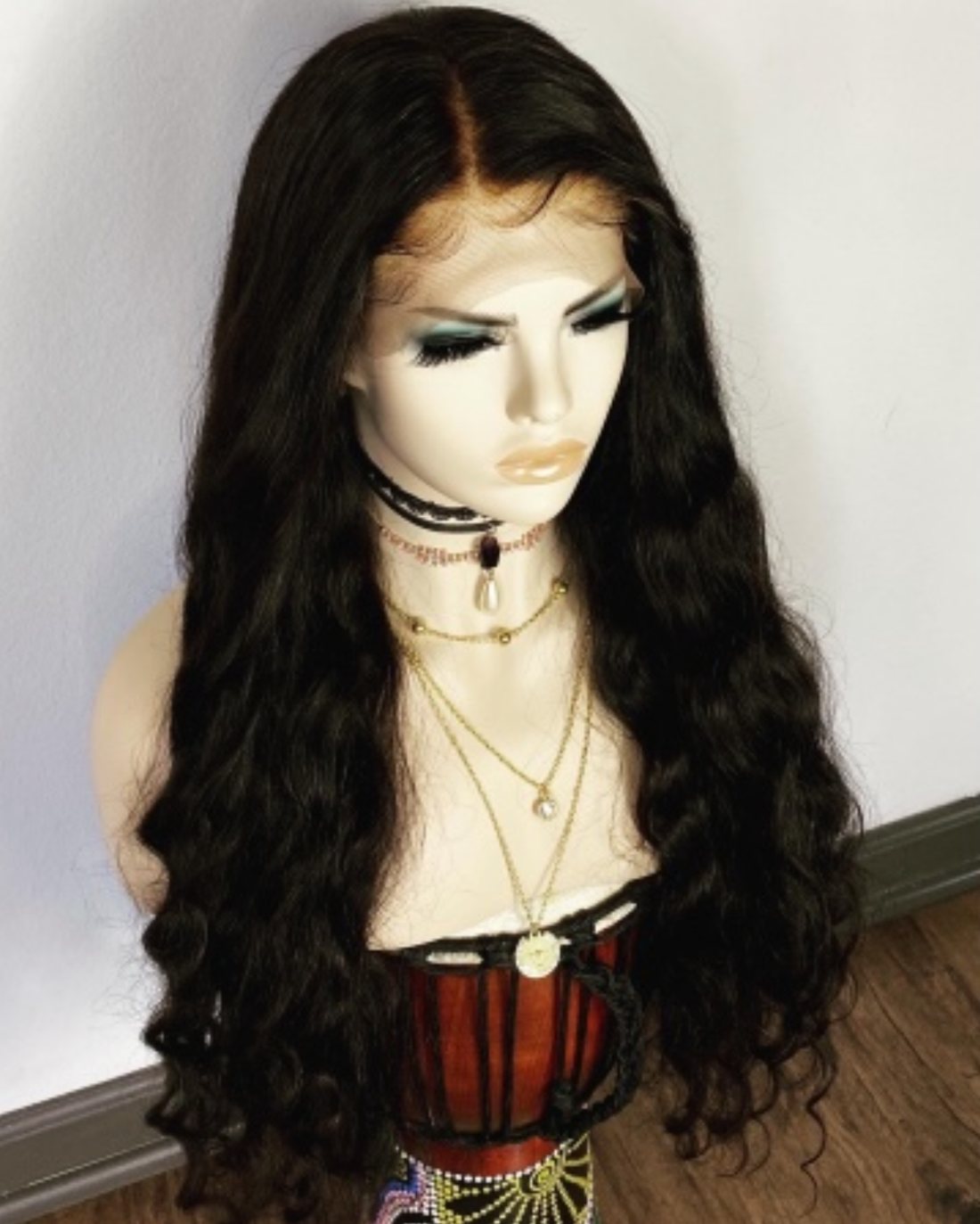 Jet black body wave luxury wig